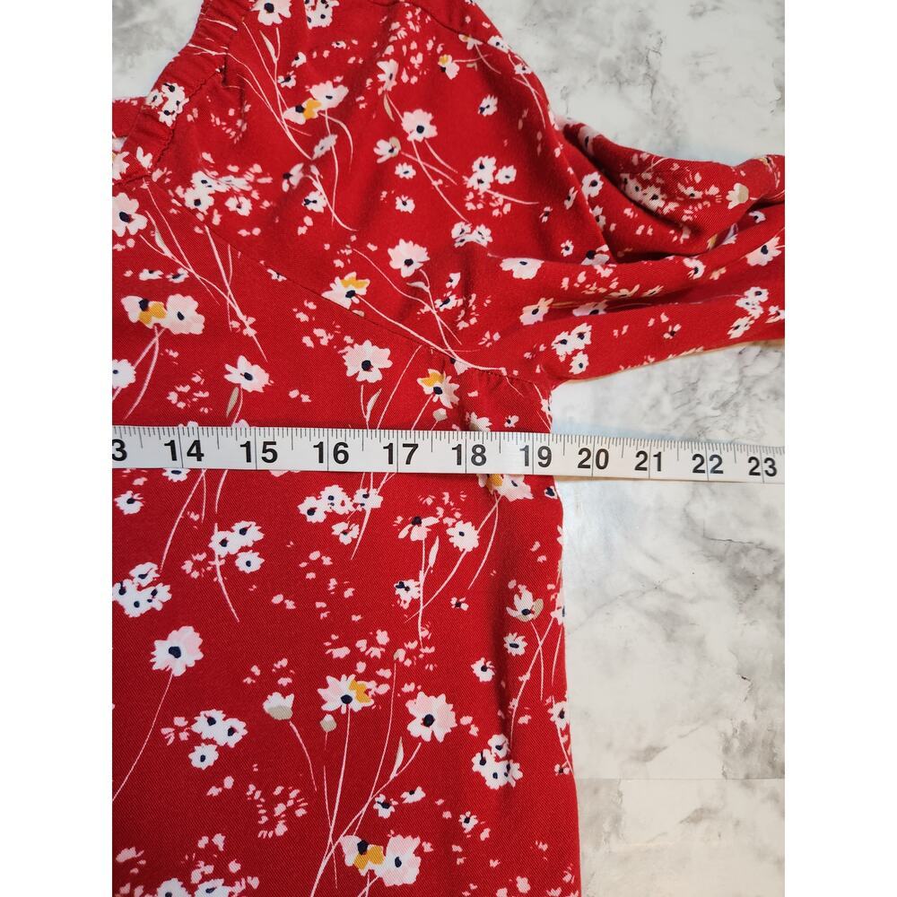 Liz Claiborne Women's Red White Floral Bell Sleeve Square Neck Blouse Size Small - Picture 4 of 5